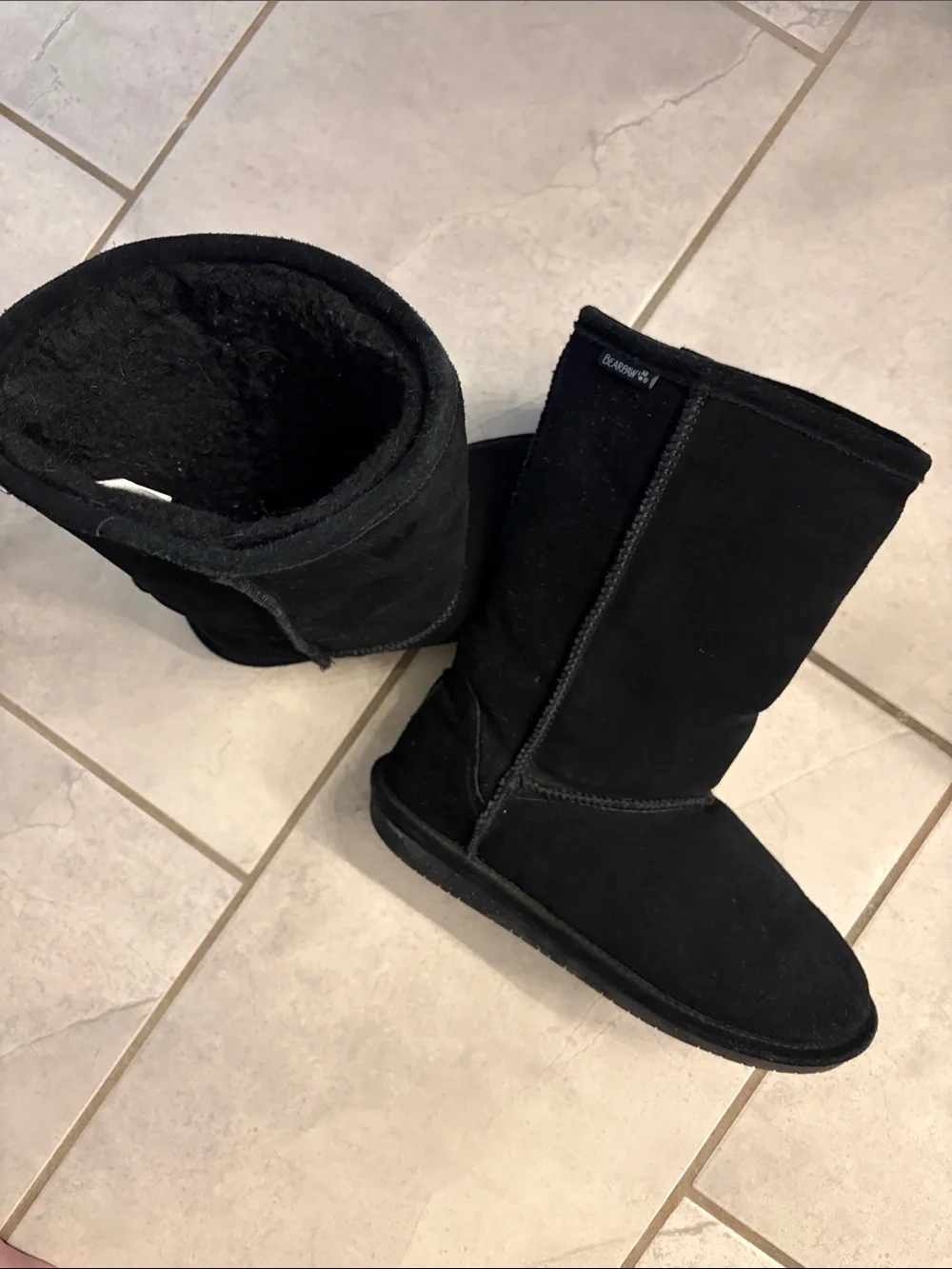 BearPaw 10 Emma Black Suede Shearling Wool Blend Lined Mid-Calf Boot winter